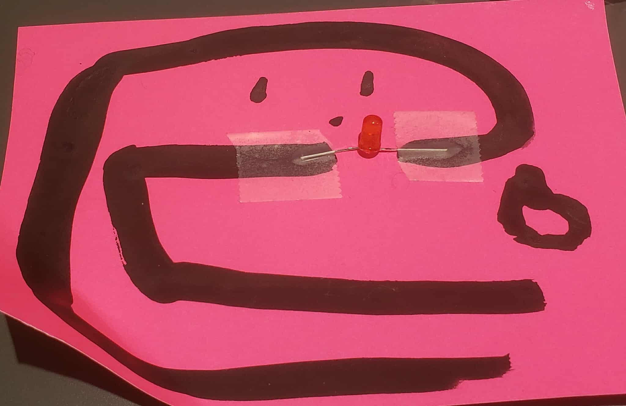 a simple circuit with 1 LEDs, using graphite paint