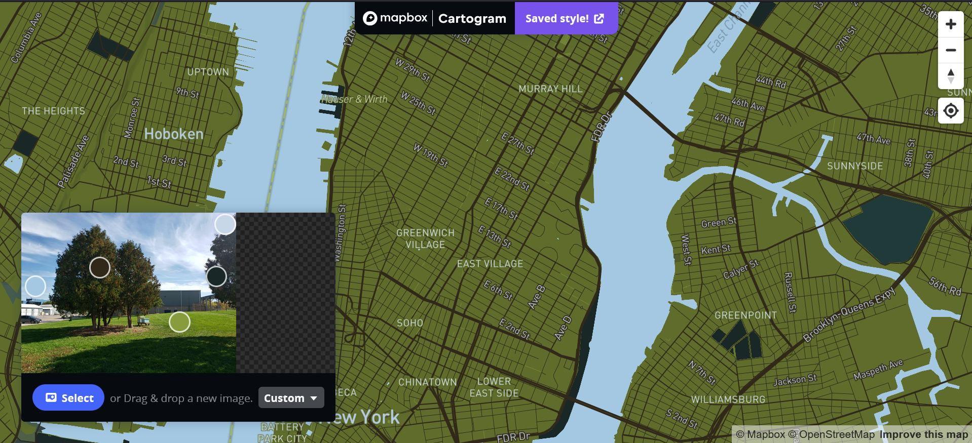 Exploring different color combination using images in mapbox.