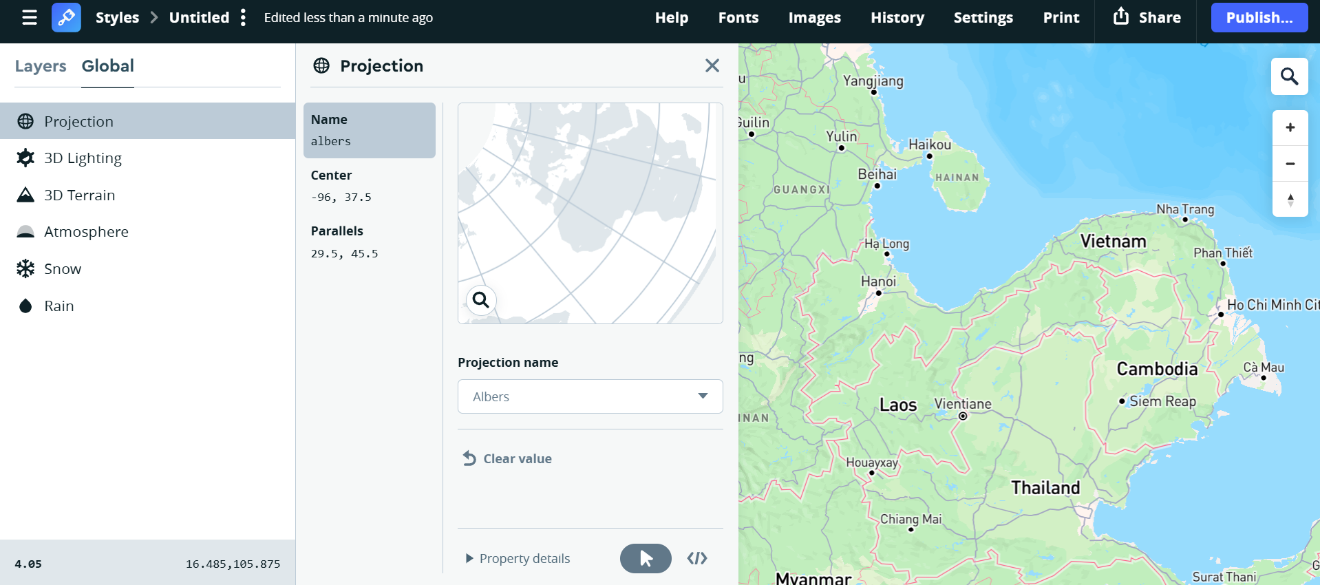 Exploring mapbox projection: albers.