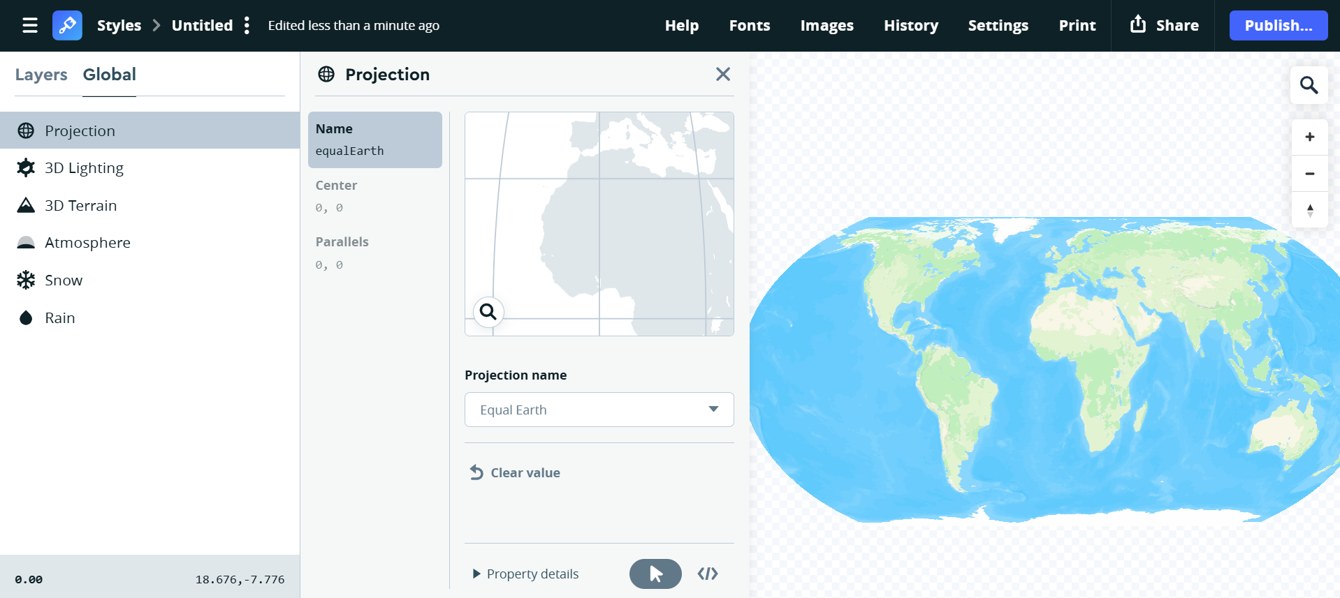 Exploring mapbox projection: Equal earth.