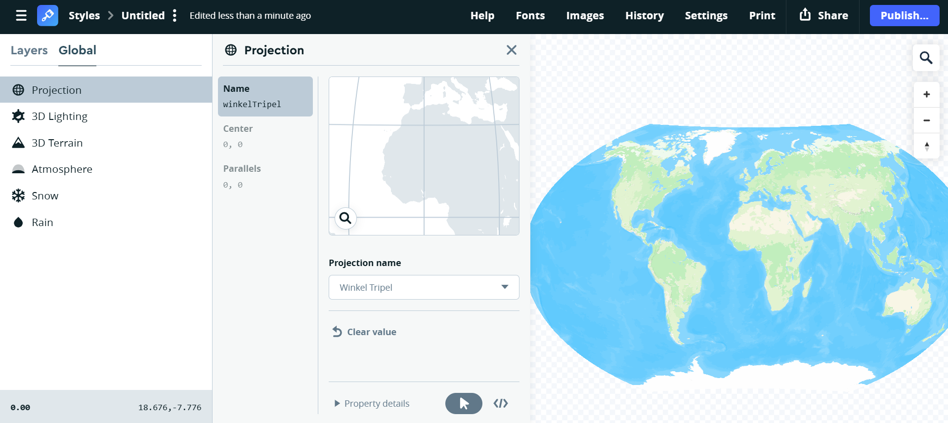 Exploring mapbox projection: Winkel Tripel.
