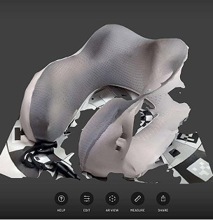 3D scanned travel pillow. Half of the object was lost