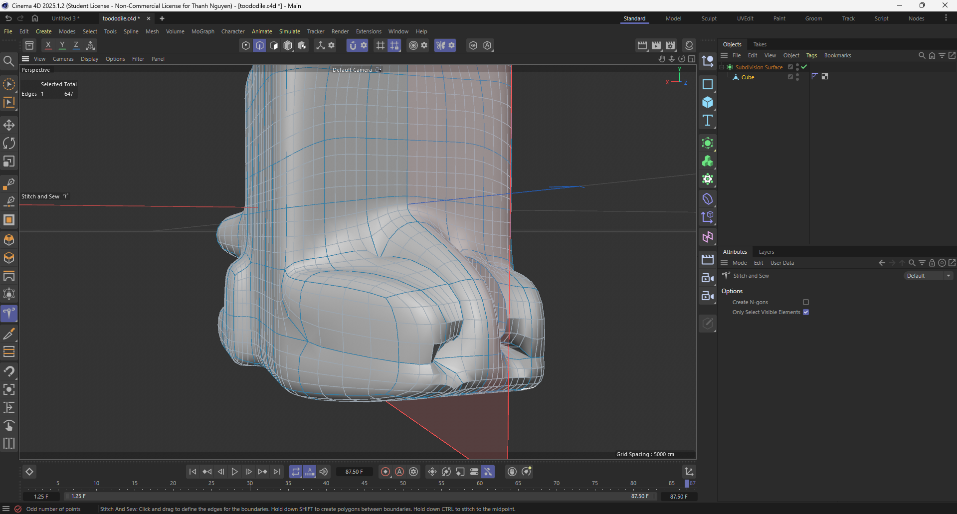 totadile modeling tutorial: I encounter this hole while modeling. This is when I learned about bridge.